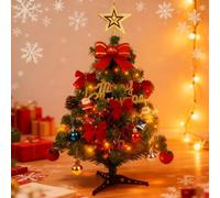 12 Inch Artificial Tabletop Christmas Tree Small Xmas Trees with 3M LED Lights Ornaments Mini Plastic Desk Pine Tree Winter DIY Crafts for Christmas Holiday Party Home Kitchen Dining Table Decor