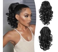 12 Inch Black Ponytail Extension - Soft Curly Pony Tail Hair Pieces for Women, Claw Clip Ponytail Hair Extensions, Natural Short Clip in Ponytail Hair Extensions (Color: Black)