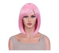 12 Inch Bob Wig With Bangs For Black Women Daily Costume Wigs, Straight Synthetic Hair Wigs Heat Resistant(Pink)