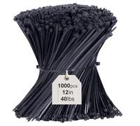 12 inch Cable Ties 1000 Pack, Black Zip Ties 300 x 3.6mm, Tensile Strength 40lbs with UV Resistant, Tie Wraps Nylon Plastic ties Self Locking Large Heavy Duty Cable Wrap for Tidy Wires Garden Workshop