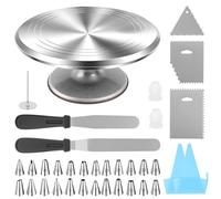 12 Inch Cake Spinner Turntable Aluminum Alloy Rotating Cake Stand Cake Decorating Turntable, Professional Cake Decorating Kit with 24 Nozzles & Icing Tools - Ultimate Baking Set for Beginners & Expert