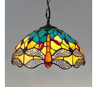 12 inch Chandelier, Vintage Handmade Stained Glass Pendant Hanging Lamp, Height Adjustable E27 LED Ceiling Light for Living Room Bedroom Dining Room Decor(1 Bulbs),16