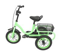 12 inch children's tricycle with large basket and protective pedals suitable for balance training. The children's tricycle is suitable for girls and boys aged 2-5 (single speed light green)