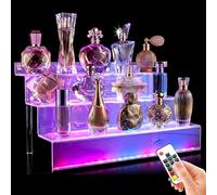 12 Inch Clear Acrylic Riser Shelf with LED Light, 3 Tier Display Shelves Stand, Perfume Cologne Organizer Holder, Pops Toy Figures, Elevator