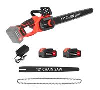 12-Inch Cordless Electric Chainsaw, Brushless Mini Chainsaw with Auto Oiler & Safety Lock,21V Battery Powered Handheld,45-Minute Runtime for Pruning,Tree Trimming and Wood Cutting in Garden (Red)