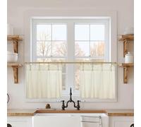 12 Inch Curtains Length,Cafe Striped Linen Farmhouse Sheer Small Window Curtains for Kitchen Bathroom,24 x 12 Inch Long 2 Panels Set