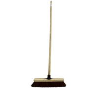 12 Inch Garden Outdoor Broom with Wooden Handle Natural Stiff Bassine Hard Bristle Broom with Durable Support Bracket Yard Brush Heavy Duty Outdoor Stiff Sweeping Yard Brush