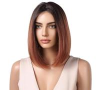 12 Inch Ginger Bob Wig with Bangs for Women,Short Straight Natural Looking Synthetic for Daily Party Cosplay Halloween Use Fluffy and Natural