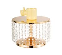 12 inch Gold Wedding Cake Stand with Crystal Bling Pendants, Metal Chandelier Cake Stand Cupcake Dessert Display Plate, Round Mirrored Cake Holder for Table, Wedding, Party, Event