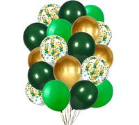 12 Inch Green Balloons Dark Green Balloons And Chrome Gold Balloon with Confetti Balloons,for St. Patrick's Day Jungle Safari Theme Baby Shower Party Decoations