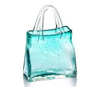 12-Inch Hand-Blown Glass Purse Vase with Bubbles and Handle - Modern Flower Vase for Centerpieces, Decor