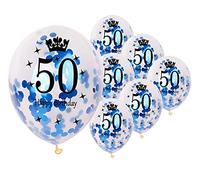 12 inch Happy Birthday Confetti Balloons Premium Quality Age Printed Balloons Birthday Party Decoration Themes Pack of 10 Blue colour 50th Birthday