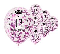 12 inch Happy Birthday Confetti Balloons Premium Quality Age Printed Balloons Birthday Party Decoration Themes Pack of 10 Pink colour 13th Birthday