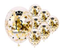 12 inch Happy Birthday Confetti Balloons Premium Quality Age Printed Balloons Birthday Party Decoration Themes Pack of 10 Gold colour 13th Birthday