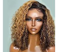 12 Inch Highlight Glueless Short Bob Wig Human Hair Brazilian Curly wig Hair P4/27 Ombre Brown Honey Blonde 13x4 HD Transparent Lace Front Wig Human Hair Pre Plucked With Baby Hair