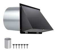 12 Inch Hooded Wall Vent with Screen and Damper,6 Inch Wall Exhaust Vent Cover Dryer Ventilation Cap Exterior for Kitchen Range Hood Air Exhaust,External Extractor w/Non Return Flap,Black