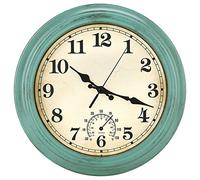 12 Inch Indoor/Outdoor Retro Waterproof Wall Clock with Thermometer,Vintage Battery Operated Silent Non Ticking Quartz Clock Wall Decorative for Kitchen/Bedroom/Living Room/Bathroom/Patio-Olive green