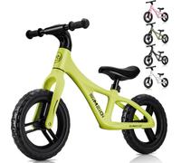 12 Inch Kids Balance Bike for Boys Girls Ages 2-5 Years Old Sports Training Lightweight Fibreglass Nylon Frame Balance Bike Adjustable Seat (Light green)