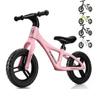 12 Inch Kids Balance Bike for Boys Girls Ages 2-5 Years Old Sports Training Lightweight Fibreglass Nylon Frame Balance Bike Adjustable Seat (Pink)