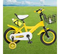 12 inch Kids Bike Childr Bicycle with Water Bottle Holder, Bicycle Basket, Stabilisers/Kickstand Wheels and Bell Height Adjustable 80-95cm 80kg Load for Boys Girls who are 2.62-3.11ft (Yellow)