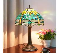 12 Inch Lamp Stained Glass Dragonfly Table Lamp Bedside Reading Desk Light Green Night Lamp, Antique Art Craft Gifts Lover Kid Living Room Bedroom Study Bookcase,A2