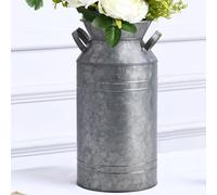 12" inch, Large Galvanized Metal Farmhouse Centerpieces Milk Can Jug for Front Porch Kitchen Cabinets Bedroom Decoration, Rustic Antique Table Floor Tin Vase, Vintage Country Flower Holder Pitcher