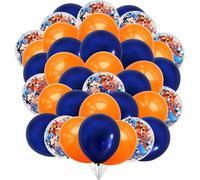 12 Inch Navy Blue Balloons Orange Balloon with Confetti Balloons，50pcs，for Birthday Graduate Blue and Orange party Decorations