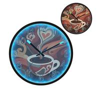 12 Inch Night Light Wall Clock Heart Shaped Coffee Pattern LED Wall Clocks Silent Battery-Operated Glow in The Dark Large Digital Display for Bedroom Living Room Kitchen