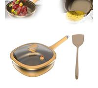 12 Inch Nonstick Titanium Pot and Pan Set with Glass Lid, Stay-Cool Ergonomic Handle for Frying, Cooking, Baking, Pasta & Eggs, Dishwasher Safe (Pot + lid+Silicone Spatula)