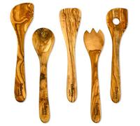 12-Inch Olive Wood Cooking Tools - 5-Piece Wooden Kitchen Utensils Set with Spoons, Spatulas & Cooking Tools - Wood Kitchen Utensils Set for Cooking - Crafted Wood Essentials by DaTerra Cucina