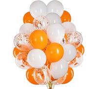 12 Inch Orange and White Balloons with Confetti, 50pcs, for Orange Halloween Party Decorations