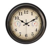 12 Inch Outdoor Clock with Thermometer and Hygrometer Combo, Waterproof Indoor Outdoor Wall Clocks for Patio, Pool,Garden Decor- Retro Bronze