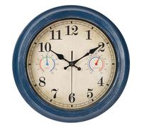12 Inch Outdoor Clock with Thermometer and Hygrometer Combo, Waterproof Indoor Outdoor Wall Clocks for Patio, Pool, Garden, Bathroom Decor- Blue