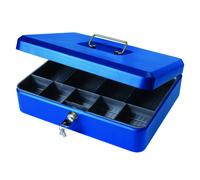 Cathedral Products Key Lockable Cash Box with Lift Out 9 Compartment Coin Tray - 12 Inch - Blue