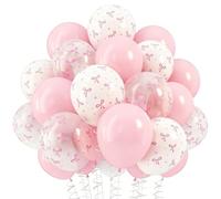 12 Inch Pink Bow Balloons Set 60 Pcs Pastel Pink White Clear Bow Print Latex Balloons for Princess Birthday Bridal Shower Wedding Party Decorations