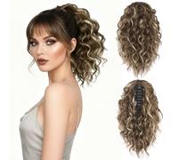 12 Inch Ponytail Extension - Soft Curly Pony Tails Hair Extensions, Claw Clip Ponytail Extension, Synthetic Clip in Ponytail Hair Extensions (Color: Ash Brown with Beige Blonde Highlights)