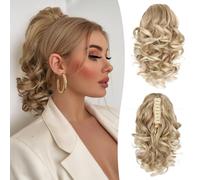 12 Inch Ponytail Extension - Soft Wavy Pony Tail Hair Pieces for Women, Claw Clip Ponytail Hair Extensions, Synthetic Clip in Ponytail Hair Extensions (Color: Medium Blonde With Bleach Blonde Ends)