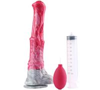 12 Inch Realistic Squirting Dildo Ejaculating, Lifelike Knotted Large Horse Dildo with Suction Cup Adult Sex Toy for Women - Red Grey