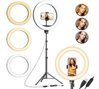 12 inch Ring Light with Tripod Stand & Phone Holder, 3 Light Modes & 10 Brightness Levels Selfie Ringlight, 1.7M Tall Circle Light for Live Streaming Zoom Meeting Makeup & More (10 Inch)