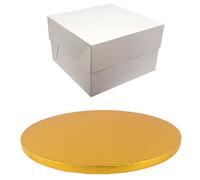12 Inch Round Coloured Drum Cake Board and White Transporting Box Sets (Gold)