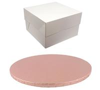 12 Inch Round Coloured Drum Cake Board and White Transporting Box Sets (Rose Gold)