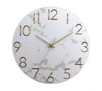 12 Inch Round Marble Wall Clock with Non Ticking Silent Mechanism and Stylish Design for Living Room
