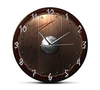 12 Inch Round Wall Clock Viking Shield Print Acrylic Glass Wall Clock For Bedroom Norway Sailng Ancient Warrria Clock Medieval Home Decor Watch 30cm