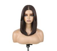 12 Inch Short Bob Synthetic Lace Wigs with Bangs Pre Plucked Brown Blonde Wig Beautiful