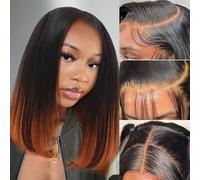 12 Inch Short Bob Wig Human Hair 1B/350 Orange 13x4 Lace Front Straight Bob Wigs Pre-Plucked with Baby Hair 150% 12A Brazilian Human Hair Bob Wigs for Women