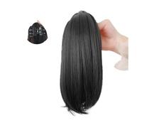 12 Inch Short Ponytail Extension Claw Clip Straight Hair Faux Jaw Hairpiece Synthetic Heat Friendly Fiber Ponytail Extension for Women Girls(Natural Black)