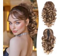 12 Inch Short Ponytail Extension - Clip in Ponytail Hair Extensions, Curly Wavy Pony Tail Hair Pieces for Women, Synthetic Claw Clip Ponytail Hair Extensions (Color: Dark Ash Blonde With Golden Ends)