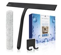 12 Inch Silicone Shower Squeegee for Glass Doors with Microfiber Cloth & Hook, Streak-Free Window Cleaner for Bathroom Mirror Tile Car, No-Scratch Squeegee with Rustproof Metal Core (Black)