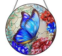 12 Inch Stained Glass Window Hanging,Large Butterfly Suncatcher, Stained Glass Suncatcher, Butterfly Home Wall Art Decor for Indoor Window, Hand Multicolor Panel Sun Catcher