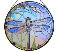 12 Inch Stained Glass Window Hanging, Large Dragonfly Suncatcher, Stained Glass Window Suncatcher, Dragonfly Home Wall Art Decor for Indoor/Outdoor, Hand Multicolor Panel Sun Catcher, Gift for Mom